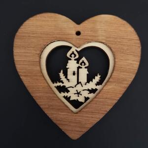AMADEA Dřevěná ozdoba z masivu s vkladem - srdce se svíčkami 7 cm