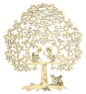 AMADEA Dřevěný obrázek k vymalování strom s dětmi, přírodní dekorace k zavěšení, výška 18 cm