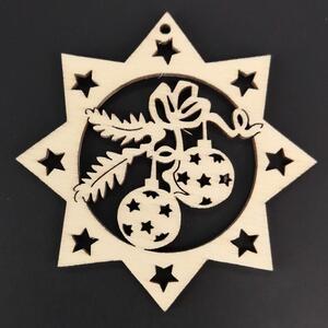 AMADEA Dřevěná ozdoba hvězda s koulemi 6 cm