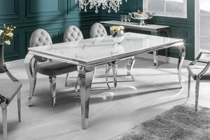 Luxusní skleněný mramorový jídelní stůl Modern Barock s chromovými nohami v barokním stylu 180cm