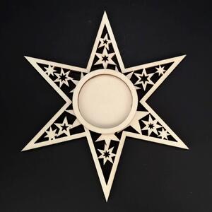 AMADEA Dřevěný svícen hvězda, průměr 16 cm
