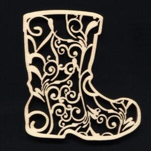 AMADEA Dřevěná ozdoba bota s ornamentem 8 cm