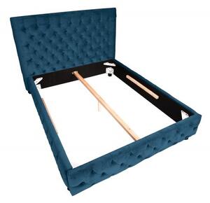 Chesterfield manželská postel Kreon v modrém sametovém potahu na matraci 180x200cm