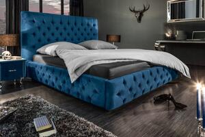 Chesterfield manželská postel Kreon v modrém sametovém potahu na matraci 180x200cm