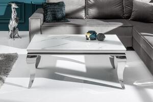 Barokní konferenční stolek Modern Barock s chromovými nohami a skleněnou deskou s mramorem 100cm