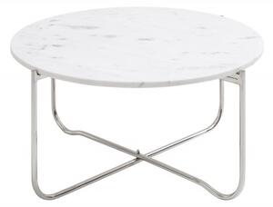 Art-deco bílý kruhový konferenční stolek Jaspis s mramorovou deskou a nohami z kovu 62cm