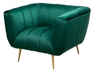 Art-deco zelené sametové křeslo Vermont se zlatými nožičkami 80cm