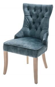 Stylová jídelní židle Torino s tmavomodrým sametovým potahem s chesterfield prošíváním a stříbrným klepadlem 96cm