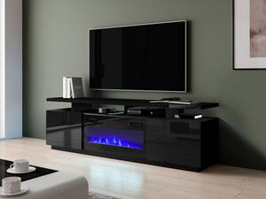 TV skříňka Aniceto s krbem, Osvětlení: osvětlení LED, Barva: černý / černý lesk, Krb: černý Mirjan24 5903211132131