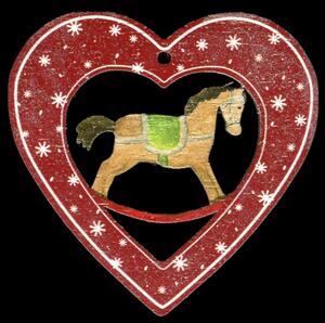AMADEA Dřevěná ozdoba barevná srdce s houpacím koněm 6 cm