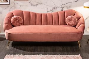 Art-deco jedinečná starorůžová sametová sedačka Meridea na nožičkách zlaté barvy 220cm