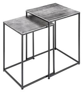 Moderní šedý set příručních stolků Elements se čtvercovou deskou a černou konstrukcí z kovu 40cm