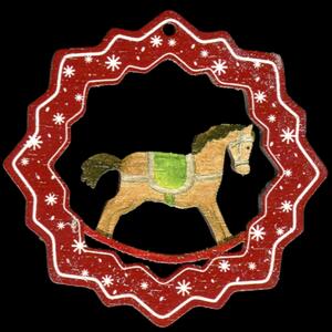 AMADEA Dřevěná ozdoba barevná vločka s houpacím koněm 6 cm