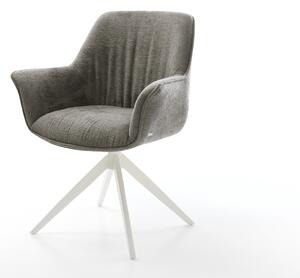 DELIFE Jídelní židle Keila-Flex s područkami bouclé měkký tmavě béžová křížová podnož široká bílá 360° otočný houpací funkce