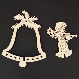 AMADEA Dřevěná ozdoba 3D zvonek - anděl s houslemi 9 cm