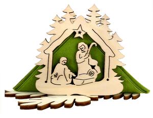 AMADEA Dřevěný stojánek na ubrousky s vánočním motivem betléma, velikost 10 cm