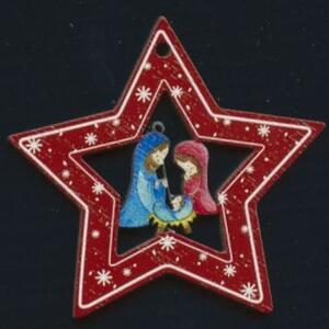 AMADEA Dřevěná ozdoba barevná hvězda s betlém 6 cm