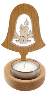 AMADEA Dřevěný svícen zvonek s vkladem - svíčky, masivní dřevo, výška 10 cm