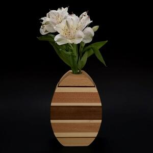 AMADEA Dřevěná váza oblá s vodorovnými pruhy, masivní dřevo čtyř druhů dřevin, výška 18 cm