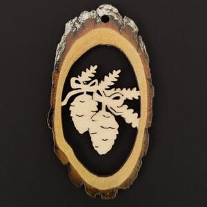 AMADEA Dřevěná ozdoba s potiskem kůry - ovál se šiškami 6 cm