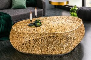 Designový oválný kovový konferenční stolek Hoja zlatý 120cm