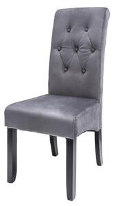 Moderní šedá sametová jídelní židle Valentino s prošívaným vysokým opěradlem s knoflíky a černými nožička 108 cm