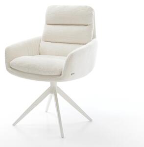 DELIFE Jídelní židle Abelia-Flex s područkami bouclé měkký béžová křížová podnož široká bílá 360° otočná houpací funkce