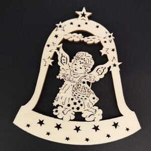 AMADEA Dřevěná ozdoba zvonek s andělem 9 cm