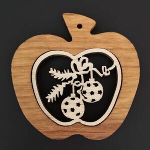 AMADEA Dřevěná ozdoba z masivu s vkladem - jablko s koulemi 7 cm