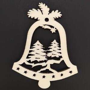 AMADEA Dřevěná ozdoba zvonek se stromy 6 cm