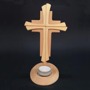AMADEA Dřevěný svícen kříž, masivní dřevo, výška 23 cm