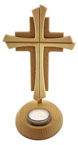 AMADEA Dřevěný svícen kříž, masivní dřevo, výška 23 cm
