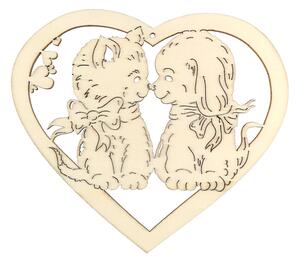 AMADEA Dřevěná ozdoba srdce kočka a pes 17 cm