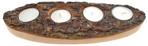 AMADEA Dřevěný adventní svícen s kůrou, masivní dřevo, 28x10x3 cm