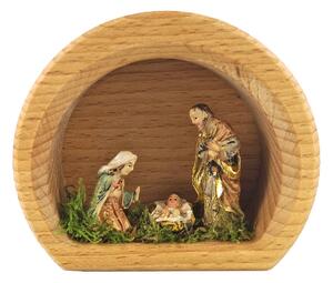 AMADEA Dřevěný betlém ve tvaru polokoule s keramickými figurkami, masivní dřevo, 10x8,5x4,5 cm