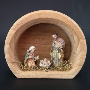 AMADEA Dřevěný betlém ve tvaru polokoule s keramickými figurkami, masivní dřevo, 10x8,5x4,5 cm