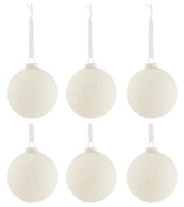 Set šesti bílých skleněných vánočních ozdob J-line Mondria 8 cm
