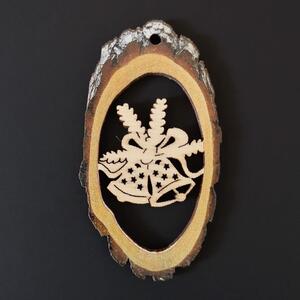 AMADEA Dřevěná ozdoba s potiskem kůry - ovál se zvonky 6 cm