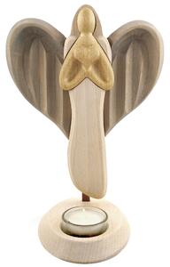 AMADEA Dřevěný svícen anděl se srdcem, barevný, masivní dřevo, výška 25 cm