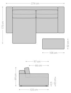DELIFE Rohová pohovka Lanzo XL 270x180 cm koženka vintage antracitová variabilní lenoška s taburetem 6