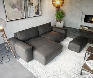 DELIFE Rohová pohovka Lanzo XL 270x180 cm koženka vintage antracitová variabilní lenoška s taburetem 4