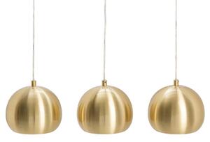 Designová moderní závěsná lampa Amaris s obdélníkovou krytinou a třemi kulatými stínítky zlatá 65 cm
