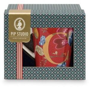 Pip Studio písmenkový hrneček Floral Fantasy E 350ml, světle modrý (Porcelánový hrneček s písmenkem E v dárkové krabičce)