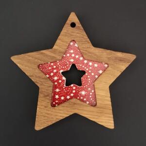 AMADEA Dřevěná ozdoba z masivu s barevným vkladem - hvězda s hvězdami 8 cm