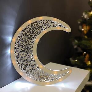 AMADEA Dřevěná svítící dekorace měsíc s LED osvětlením, 29 cm