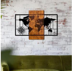 Nástěnná dekorace 58x85 cm mapa dřevo/kov