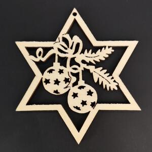 AMADEA Dřevěná ozdoba hvězda s koulemi 6 cm