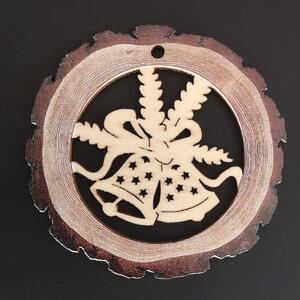 AMADEA Dřevěná ozdoba s potiskem kůry - koule se zvonky 6 cm