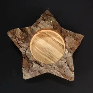 AMADEA Dřevěný svícen s kůrou ve tvaru hvězdy, masivní dřevo, 11x3 cm