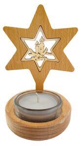 AMADEA Dřevěný svícen hvězda s vkladem - svíčky, masivní dřevo, výška 10 cm